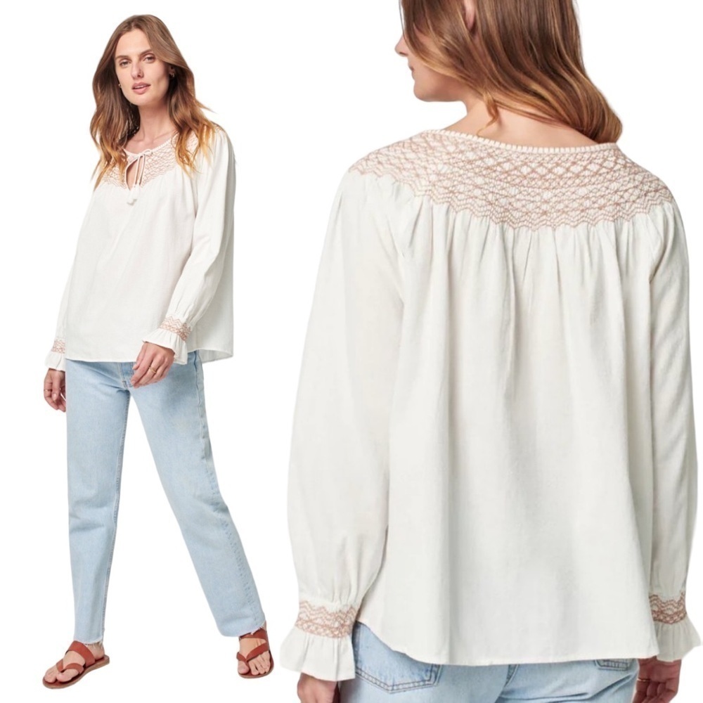NWOT Faherty Laura Embroidered Smock Neck Top S